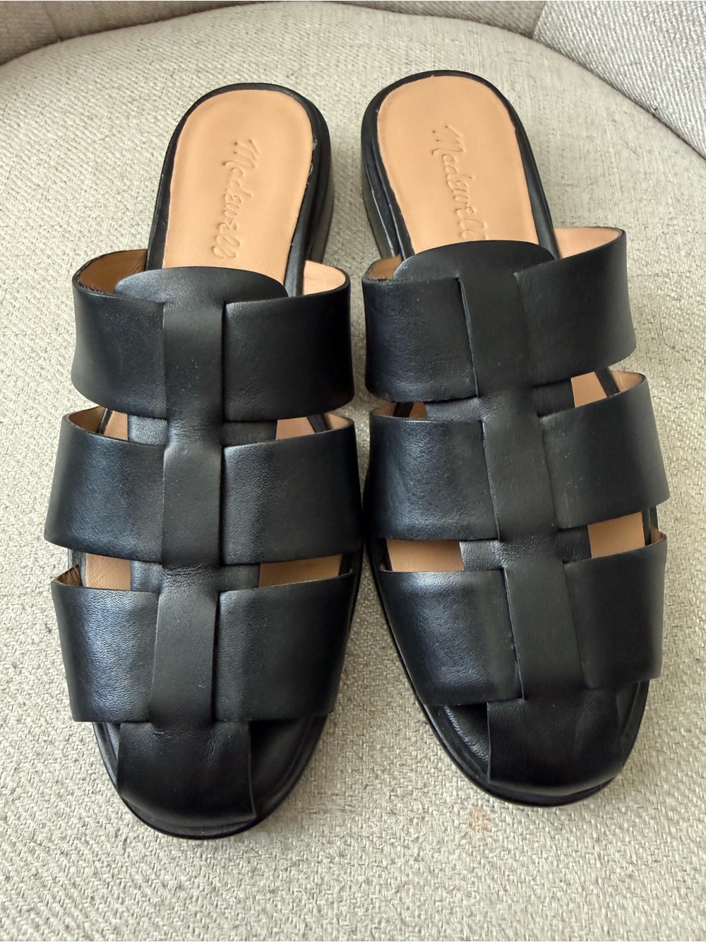 Madewell Black Woven Leather Slide Sandals